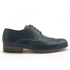 Chaussure derby à lacets et bout golf pour hommes en cuir bleu - Pointures disponibles:  38