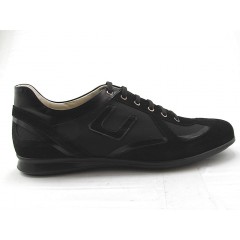 Men's lace-up sportshoe in black suede, leather and fabric - Available sizes:  36