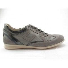 Chaussure à lacets pour hommes en daim beige sable, cuir gris et tissu - Pointures disponibles:  36