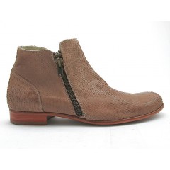 Botin con doble cremallera para hombres en piel estampada beis arena - Tallas disponibles:  47, 50