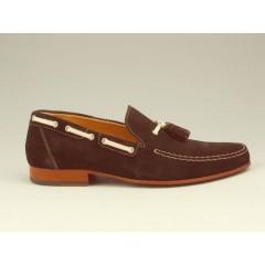 Men's loafer with tassels in brown suede - Available sizes:  36, 38, 52