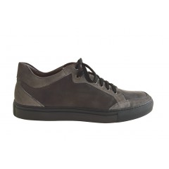 Chaussures fermées à lacets en cuir et daim gris - Pointures disponibles:  47