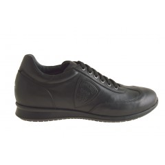 Men's sports shoe with laces in black leather - Available sizes:  36