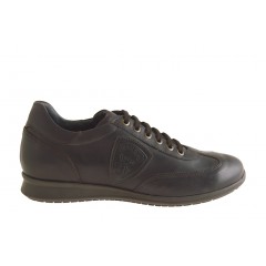 Men's laced sports shoe in dark brown leather - Available sizes:  36, 47