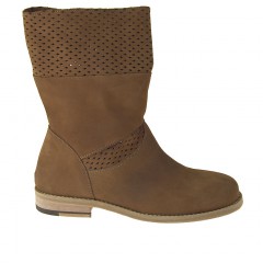 Bottines en cuir nubuck et nubuck perforé brun clair talon 2 - Pointures disponibles:  32