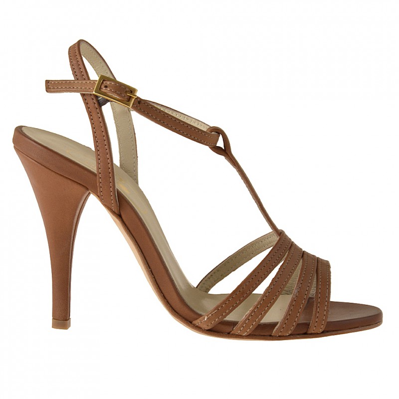 Strips sandal in tan leather - Available sizes:  42