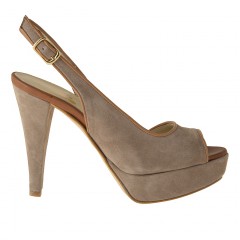 Sandale pour femmes avec plateforme en daim sable et cuir brun talon 11 - Pointures disponibles:  42