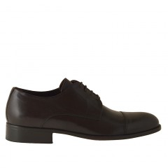 Chaussure derby élégant à lacets et bout droit pour hommes en cuir marron foncé - Pointures disponibles:  50