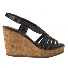 Cork wedge sandal in black patent leather - Available sizes:  42