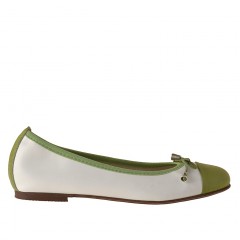 Ballerine pour femmes avec noeud en cuir blanc et vert talon 1 - Pointures disponibles:  32