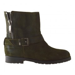 Woman's ankle boot with zipper and buckle in green suede heel 2 - Available sizes:  32