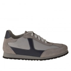 Chaussure sportif à lacets pour hommes en daim et tissu gris et cuir bleu - Pointures disponibles:  36