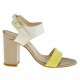 Woman ankle strap sandal in yellow, cream and dark beige patent leather with heel 8 - Available sizes:  42