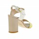 Woman ankle strap sandal in yellow, cream and dark beige patent leather with heel 8 - Available sizes:  42