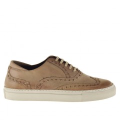 Chaussure derby sportif à lacets avec bout golf pour hommes en cuir taupe - Pointures disponibles:  36