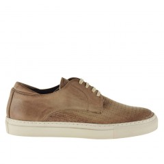 Chaussure sportif à lacets pour hommes en cuir imprimé tressé beige terre  - Pointures disponibles:  36