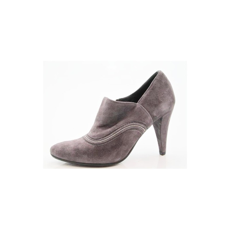 Zapato alto al tobillo con cremallera en gamuza color gris pardo tacon 8 - Tallas disponibles:  42