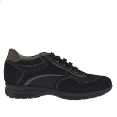 Zapato deportivo con cordones para hombre en gamuza y tejido negro y piel gris pardo - Tallas disponibles:  36