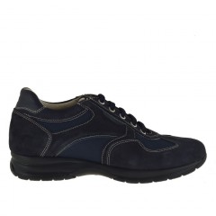 Chaussure sportif pour hommes avec lacets en daim et tissu bleu foncé - Pointures disponibles:  36