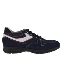 Chaussure à lacets pour hommes en daim et tissu bleu foncé et cuir blanc et rouge - Pointures disponibles:  36, 37