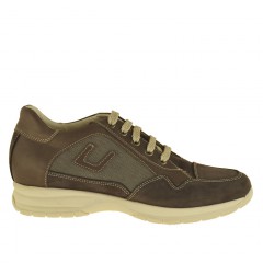 Chaussure sportif avec lacets en cuir nabuk, cuir et tissu taupe - Pointures disponibles:  36