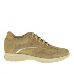 Chaussure sportif avec lacets pour hommes en daim et tissu beige - Pointures disponibles:  36