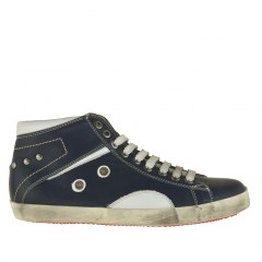 Chaussure sportif à lacets pour homme en cuir bleu foncé et blanc - Pointures disponibles:  36