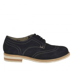 Chaussure derby sportif à lacets avec bout Brogue pour hommes en daim bleu foncé - Pointures disponibles:  46