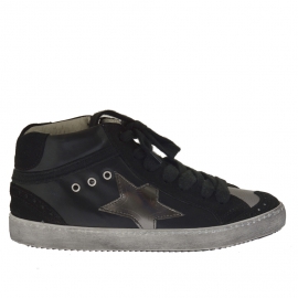 Scarpa da donna stringata in pelle e camoscio color nero e pelle argento zeppa 2 - Misure disponibili: 32