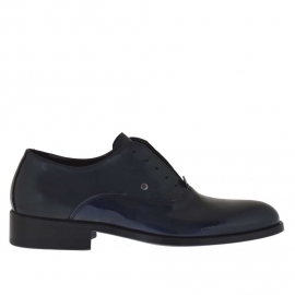 Scarpa elegante da uomo con stringhe opzionali in pelle e vernice blu - Misure disponibili: 48, 50