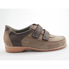 Chaussure sportif pour hommes avec velcro en daim beige foncé et cuir marron - Pointures disponibles:  37, 38