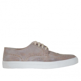 Chaussure sportive pour hommes avec lacets et bout golf en cuir antique taupe - Pointures disponibles:  46