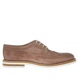 Chaussure derby pour hommes avec lacets et bout Brogue en cuir antique brun clair - Pointures disponibles:  46, 47