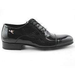 Men's laced oxford shoe with captoe in black patent leather - Available sizes:  49, 51