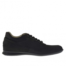 Chaussure sportif pour hommes avec lacets en nubuck, cuir et tissu noir - Pointures disponibles:  46