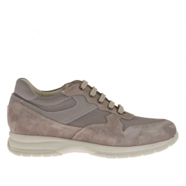 Chaussure pour hommes sportif avec lacets en daim, cuir et tissu gris - Pointures disponibles:  36, 37