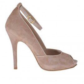 Escarpin ouvert pour femmes avec courroie en daim terre et cuir beige avec plateforme et talon 11 - Pointures disponibles:  42