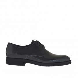 Men's elegant laced derby shoe in grey printed patent leather - Available sizes:  37, 38, 46, 47, 49, 50, 51