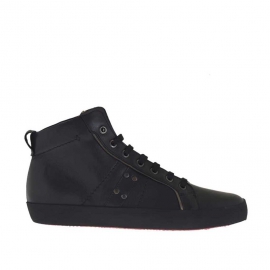 Men's sports ankle-high shoe with laces in black leather - Available sizes:  36, 37