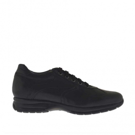 Men's laced sports shoe in black leather - Available sizes:  36