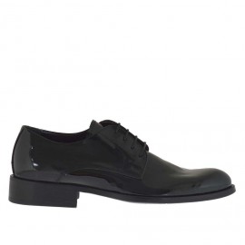 Men's laced-up derby shoe in black patent leather - Available sizes:  36, 37, 48, 49, 50