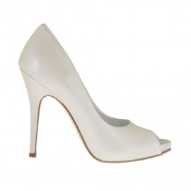 Woman's open toe pump with platform in pearled ivory leather heel 11 - Available sizes:  34