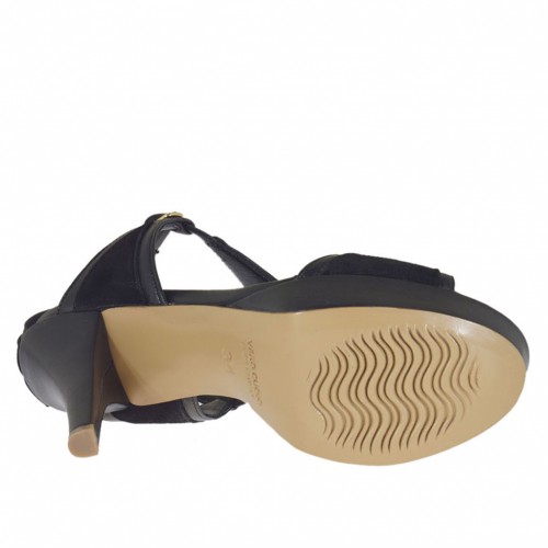 Woman's open shoe with strap and platform in black suede and leather ...