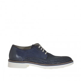 Scarpa derby da uomo stringata e traforata in pelle blu - Misure disponibili: 37, 38, 50