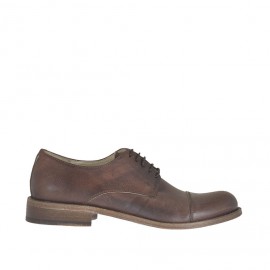 Zapato elegante con cordones y puntera para hombre en piel anticada de color marron - Tallas disponibles:  50