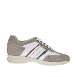 Men's sports shoe with laces in taupe suede and white, red and green leather - Available sizes:  36