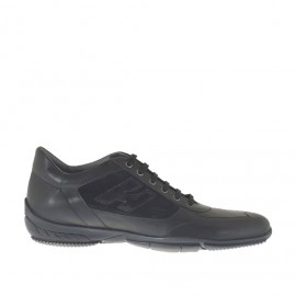 Chaussure sportif à lacets pour hommes en daim et cuir noir - Pointures disponibles:  47