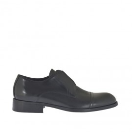 Men's highfronted shoe with rubber band and captoe in black leather and brush-off leather - Available sizes:  37, 49