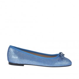 Woman's ballerina shoe with bow in light blue printed lamé leather heel 1 - Available sizes:  32