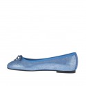 Zapato bailarina con moño para mujer en piel laminado imprimido azul claro tacon 1 - Tallas disponibles:  32